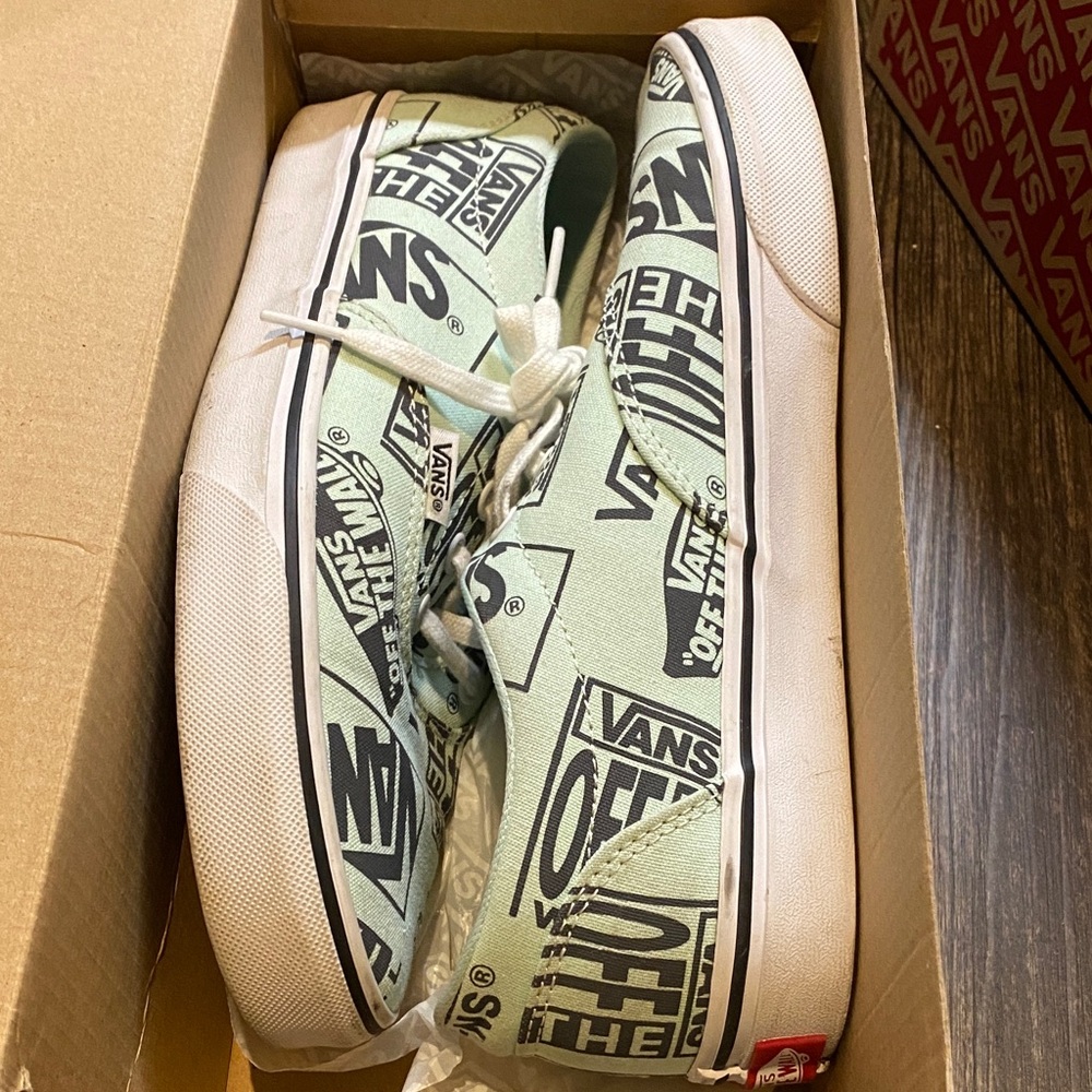 Vans Mint Green and White Graphic Sneakers